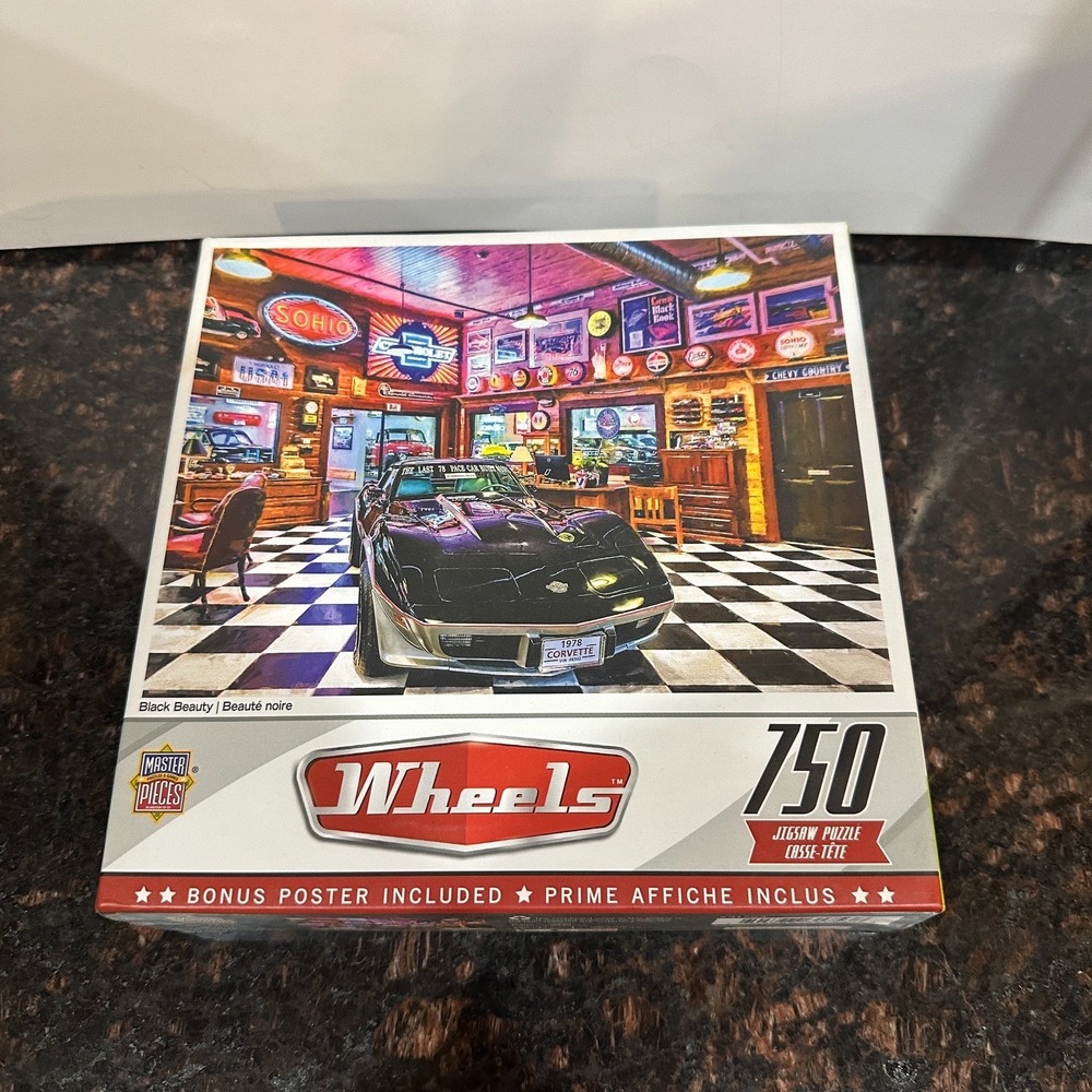 MasterPieces Wheels Black Beauty Corvette 750pc Jigsaw Puzzle Complete